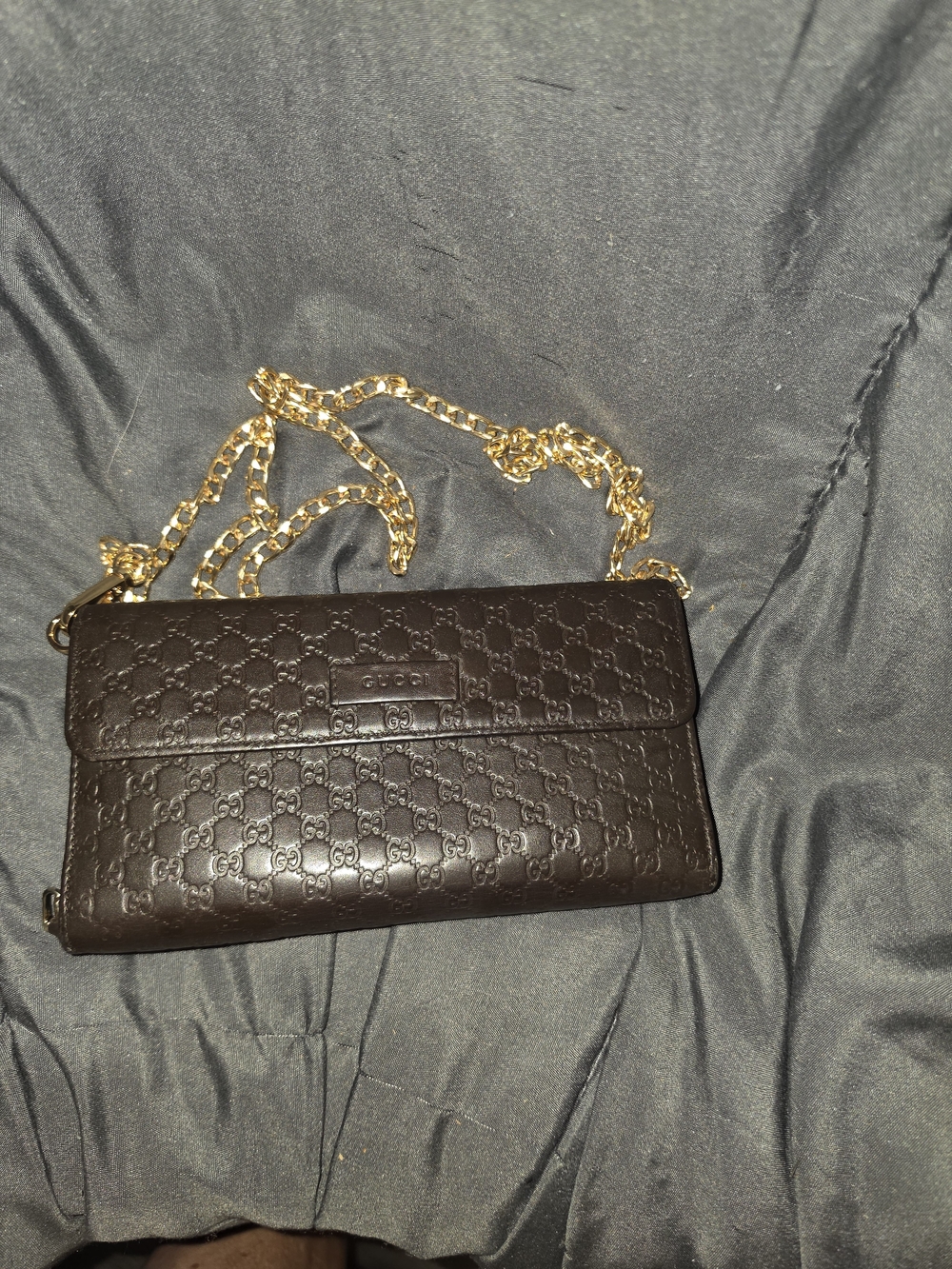 Gucci Brown Embossed GG Leather Crossbody with Gold Chain